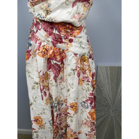 NWT Pattie Asymmetric Cut Out Linen Midi Dress in Cream Floral Size 8 - Picture 10 of 17